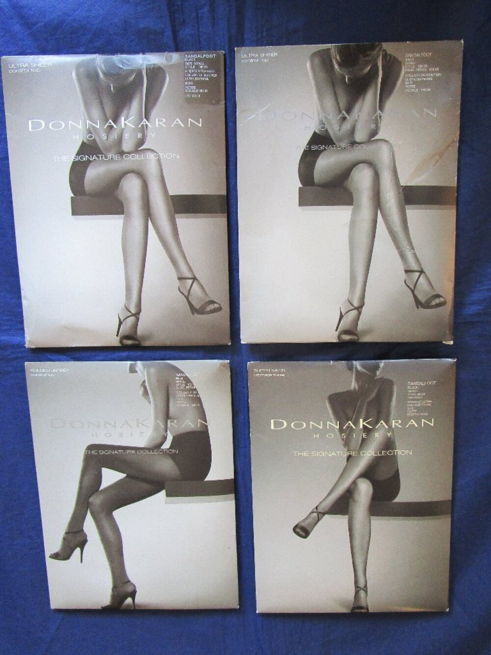LOT OF 4 DONNA KAREN PANTYHOSE-NEW-SMALL-BLACK--SANDALFOOT